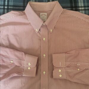 Brooks Brothers 346 Multicolor Stripes White Red Men’s Dress Shirt Size 17.5-2/3